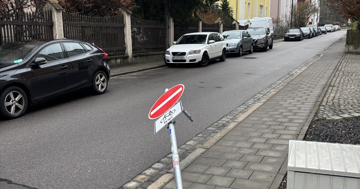 Regensburg-Einbahnstra-enschild-zur-Taxisstra-e-umgeknickt