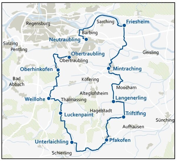 © Der 14. Landkreislauf Regensburg führt am 16. September 2023 durch den südlichen Landkreis Regensburg. ©GeoBasis / BKG (2023) – eigene Bearbeitung
